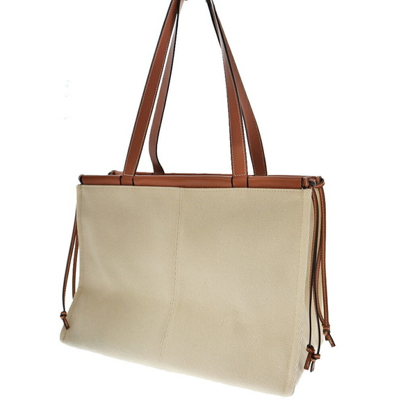 Loewe Cushion Tote Bag Shoulder Leather Brown Ivory White Tan Logo - Picture 2 of 9